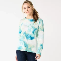 Women's Sonoma Goods For Life® Everyday Crewneck Long Sleeve Tee 13 Women's Sonoma Goods For Life® Everyday Crewneck Long Sleeve Tee -Cuddl Duds SHOP 5625802 Blue Tie Dye