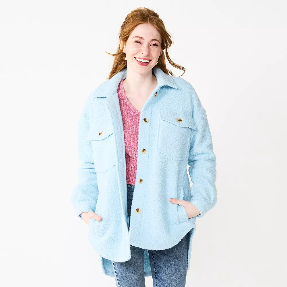 Juniors' SO® Oversized Teddy Sherpa Shacket 1 Juniors' SO® Oversized Teddy Sherpa Shacket