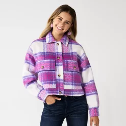 Juniors' SO® Cropped Shacket 7 Juniors' SO® Cropped Shacket -Cuddl Duds SHOP 5635421 Pink Purple