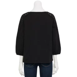Petite Croft & Barrow® Three-Quarter Sleeve Eyelet Yoke Top 9 Petite Croft & Barrow® Three-Quarter Sleeve Eyelet Yoke Top -Cuddl Duds SHOP 5637754 ALT