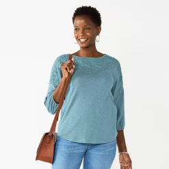 Petite Croft & Barrow® Three-Quarter Sleeve Eyelet Yoke Top 7 Petite Croft & Barrow® Three-Quarter Sleeve Eyelet Yoke Top -Cuddl Duds SHOP 5637754 Denim Blue
