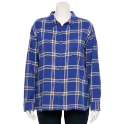 Juniors' SO® Plus Button Down Flannel 8 Juniors' SO® Plus Button Down Flannel -Cuddl Duds SHOP 5646543 Blue Plaid