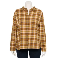 Juniors' SO® Plus Button Down Flannel 7 Juniors' SO® Plus Button Down Flannel -Cuddl Duds SHOP 5646543 Brown Pink Plaid