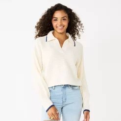 Juniors' SO® Polo Pullover Sweater -Cuddl Duds SHOP 5653489 English Cream