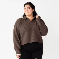 Juniors' Plus Size SO® Polo Pullover Sweater -Cuddl Duds SHOP 5653768 Layla Plum