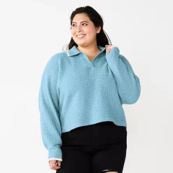 Juniors' Plus Size SO® Polo Pullover Sweater -Cuddl Duds SHOP 5653768 Ultimate Gray