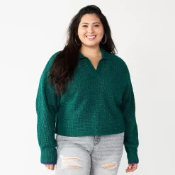 Juniors' Plus Size SO® Polo Pullover Sweater -Cuddl Duds SHOP 5653768 Vintage Moss