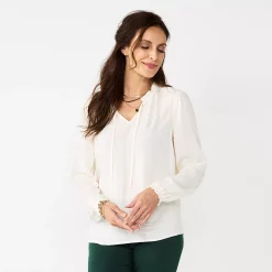 Women's Croft & Barrow® Tiered Textured Blouse -Cuddl Duds SHOP 5659396 Egret