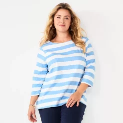 Plus Size Croft & Barrow® Boatneck Tee -Cuddl Duds SHOP 5663153 Blue Block Stripe