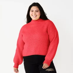 Juniors' Plus Size SO® Mockneck Sweater -Cuddl Duds SHOP 5666305 Gushing Lava