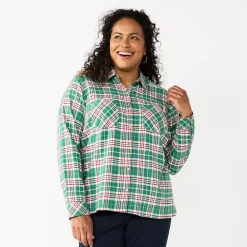 Plus Size Croft & Barrow® The Extra Soft Plaid Flannel Shirt -Cuddl Duds SHOP 5666375 Green Plaid