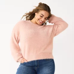 Juniors' Plus Size SO® Fuzzy Cropped Print Sweater -Cuddl Duds SHOP 5666507 Neda Lavender