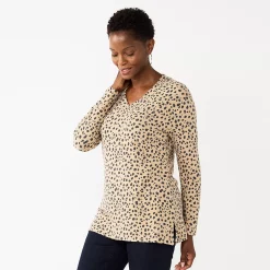 Women's Croft & Barrow® V-Neck Tunic Top -Cuddl Duds SHOP 5666695 Beige Animal Dot