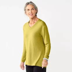 Women's Croft & Barrow® V-Neck Tunic Top -Cuddl Duds SHOP 5666695 Golden Olive