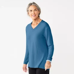 Women's Croft & Barrow® V-Neck Tunic Top -Cuddl Duds SHOP 5666695 Liam Blue