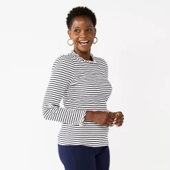 Women's Croft & Barrow® Long Sleeve Ruffle Neck Top