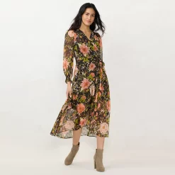Women's LC Lauren Conrad High-Low Hem Faux-Wrap Maxi Dress 9 Women's LC Lauren Conrad High-Low Hem Faux-Wrap Maxi Dress -Cuddl Duds SHOP 5674222 Black Pressed Peony