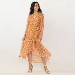 Women's LC Lauren Conrad High-Low Hem Faux-Wrap Maxi Dress 10 Women's LC Lauren Conrad High-Low Hem Faux-Wrap Maxi Dress -Cuddl Duds SHOP 5674222 Forsythia Flower