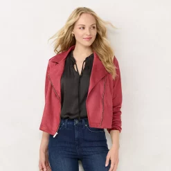 Women's LC Lauren Conrad Suede Moto Jacket -Cuddl Duds SHOP 5676944 Berry Mist