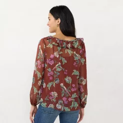 Women's LC Lauren Conrad Ruffled Peasant Blouse -Cuddl Duds SHOP 5684842 ALT