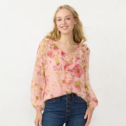Women's LC Lauren Conrad Ruffled Peasant Blouse -Cuddl Duds SHOP 5684842 Lavender Pressed Peony