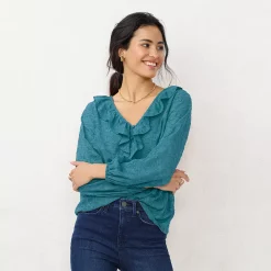 Women's LC Lauren Conrad Ruffled Peasant Blouse -Cuddl Duds SHOP 5684842 Rendez Blue