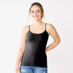 Juniors' SO® Satin Trim Cami -Cuddl Duds SHOP 5686255 Black Luxe