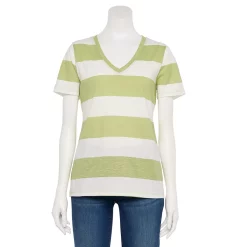 Women's Tall Sonoma Goods For Life® Everyday V-Neck Tee -Cuddl Duds SHOP 5686285 Lime Rugby Stripe