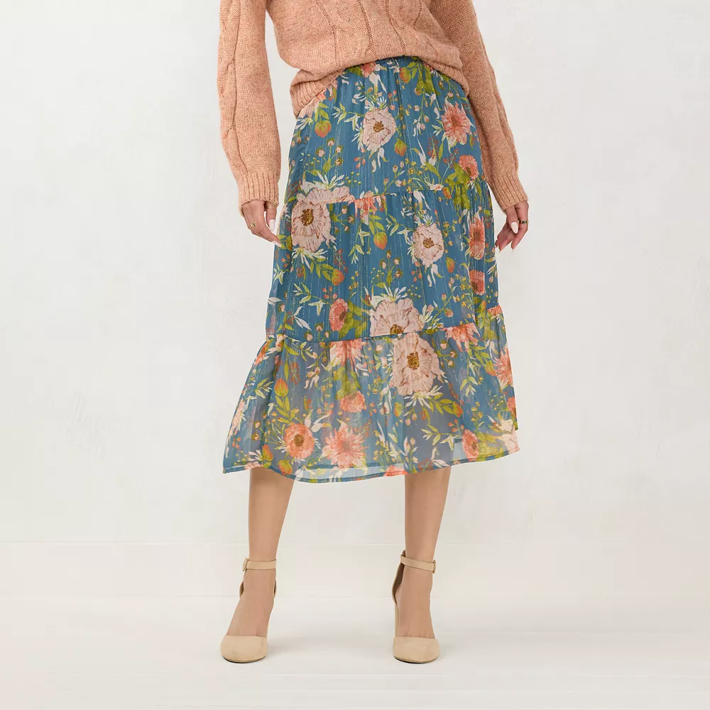 Women's LC Lauren Conrad Smocked Waist Tiered Midi Skirt 1 Women's LC Lauren Conrad Smocked Waist Tiered Midi Skirt