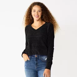 Juniors' SO® V-Neck Chenille Pullover Sweater -Cuddl Duds SHOP 5696161 Black