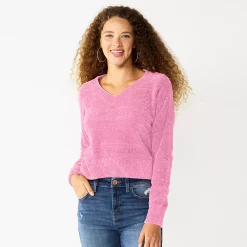 Juniors' SO® V-Neck Chenille Pullover Sweater