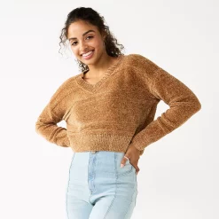 Juniors' SO® V-Neck Chenille Pullover Sweater -Cuddl Duds SHOP 5696161 Tan