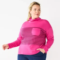 Alternative view of Plus Size Croft & Barrow® Long Sleeve Mockneck Pocket Sweatshirt