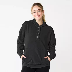Juniors' SO® 1/4 Snap Hoodie 18 Juniors' SO® 1/4 Snap Hoodie -Cuddl Duds SHOP 5698035 Black Luxe