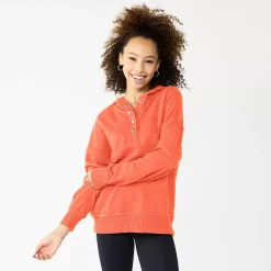 Juniors' SO® 1/4 Snap Hoodie 19 Juniors' SO® 1/4 Snap Hoodie -Cuddl Duds SHOP 5698035 Oak Orange