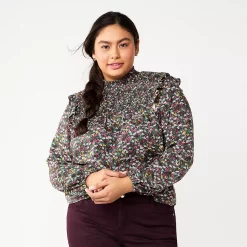 Plus Size DRAPER JAMES RSVP™ Long Sleeve Ruffle Shoulder Blouse