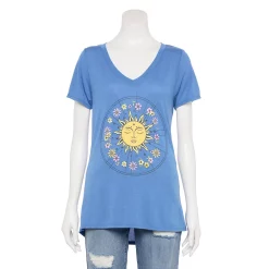 Juniors' Celestial Sun & Flowers Graphic Tee