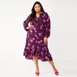 Plus Size DRAPER JAMES RSVP™ Long Sleeve Ruffle Midi Dress