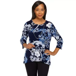 Alternative view of Women's Alfred Dunner Classics Floral Scroll Puff Print Top