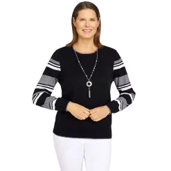 Women's Alfred Dunner Classics Striped Sleeve Sweater
