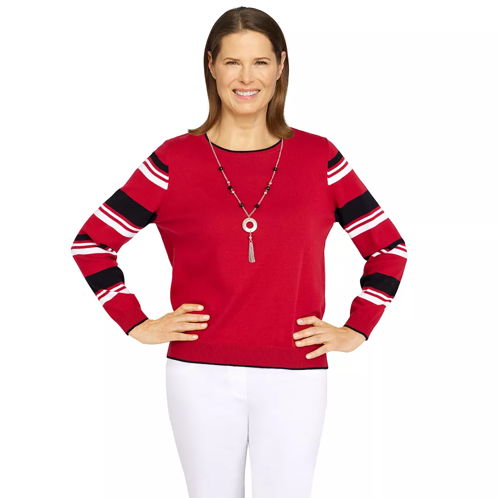 Women's Alfred Dunner Classics Striped Sleeve Sweater 2 Women's Alfred Dunner Classics Striped Sleeve Sweater - Image 2