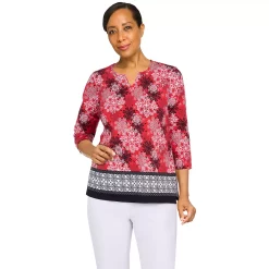 Women's Alfred Dunner Classics Snowflake Border Top
