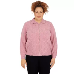 Plus Size Alfred Dunner Classics Zip Chenille Cardigan -Cuddl Duds SHOP 5722183 Blush