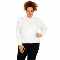 Plus Size Alfred Dunner Classics Zip Chenille Cardigan -Cuddl Duds SHOP 5722183 Ivory