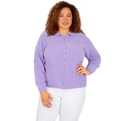 Plus Size Alfred Dunner Classics Zip Chenille Cardigan -Cuddl Duds SHOP 5722183 Lilac