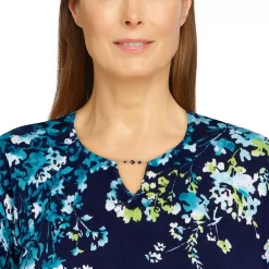Petite Alfred Dunner Classics Asymmetric Flowers Top -Cuddl Duds SHOP 5723813 ALT4