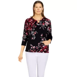 Alternative view of Petite Alfred Dunner Classics Asymmetric Flowers Top