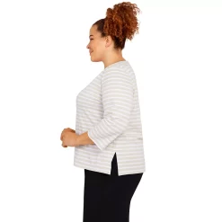 Petite Alfred Dunner Classics Wreath Stripe Top -Cuddl Duds SHOP 5723822 ALT3
