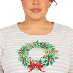 Petite Alfred Dunner Classics Wreath Stripe Top -Cuddl Duds SHOP 5723822 ALT4