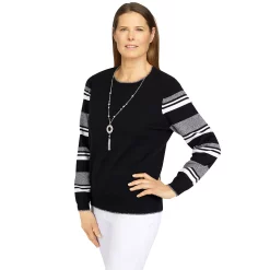 Petite Alfred Dunner Classics Striped Sleeve Sweater 11 Petite Alfred Dunner Classics Striped Sleeve Sweater -Cuddl Duds SHOP 5723828 ALT2